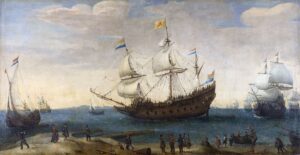 2560px Een aantal Oostindiëvaarders voor de kust Rijksmuseum SK A 3108
