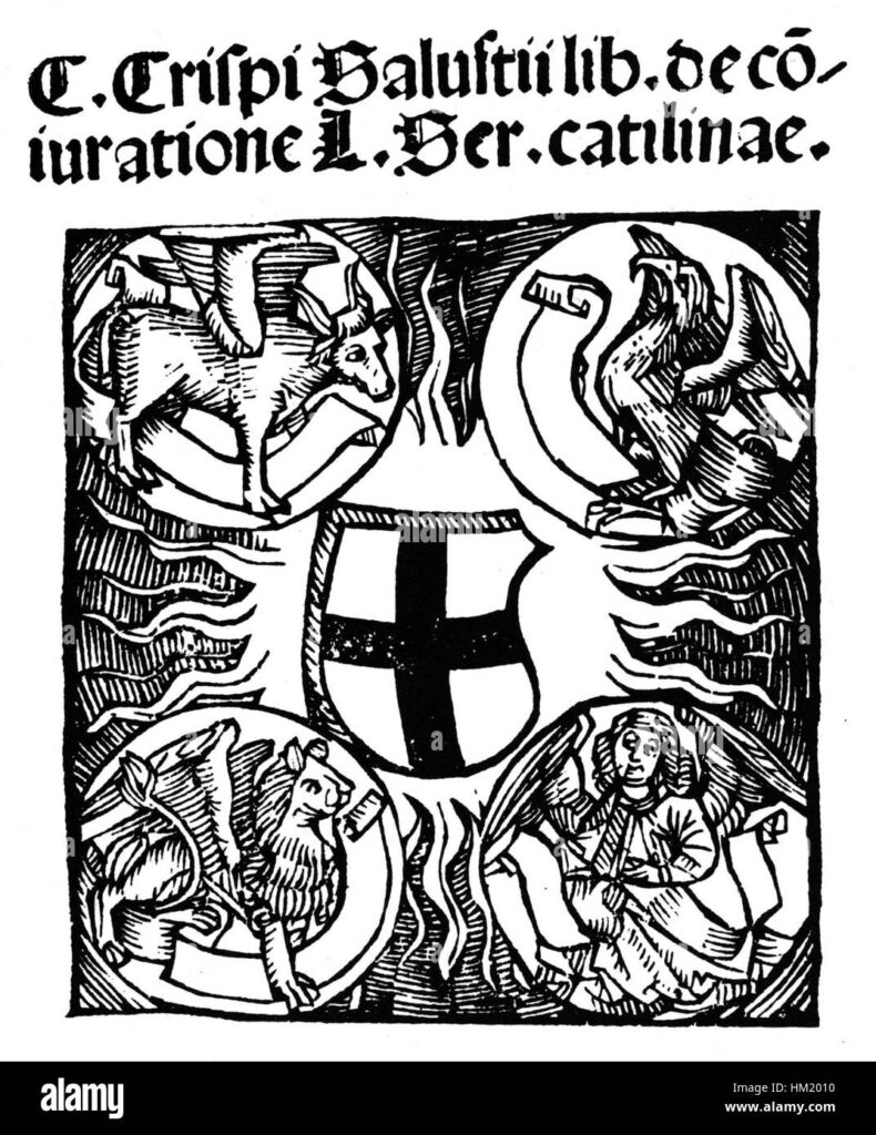 this painting konstanz sallust from 1505 Title page of the first book printed in Constance: Sallust's Liber de coniuratione Lucii Sergii Catilinae, 1505