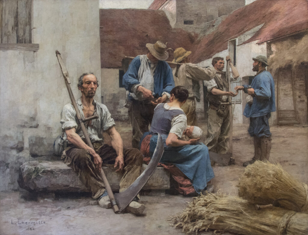 Lhermitte, Léon Augustin. The Payment of the Harvesters. 1882. Oil on canvas, 215 x 272 cm. Musée d'Orsay, Paris, France.