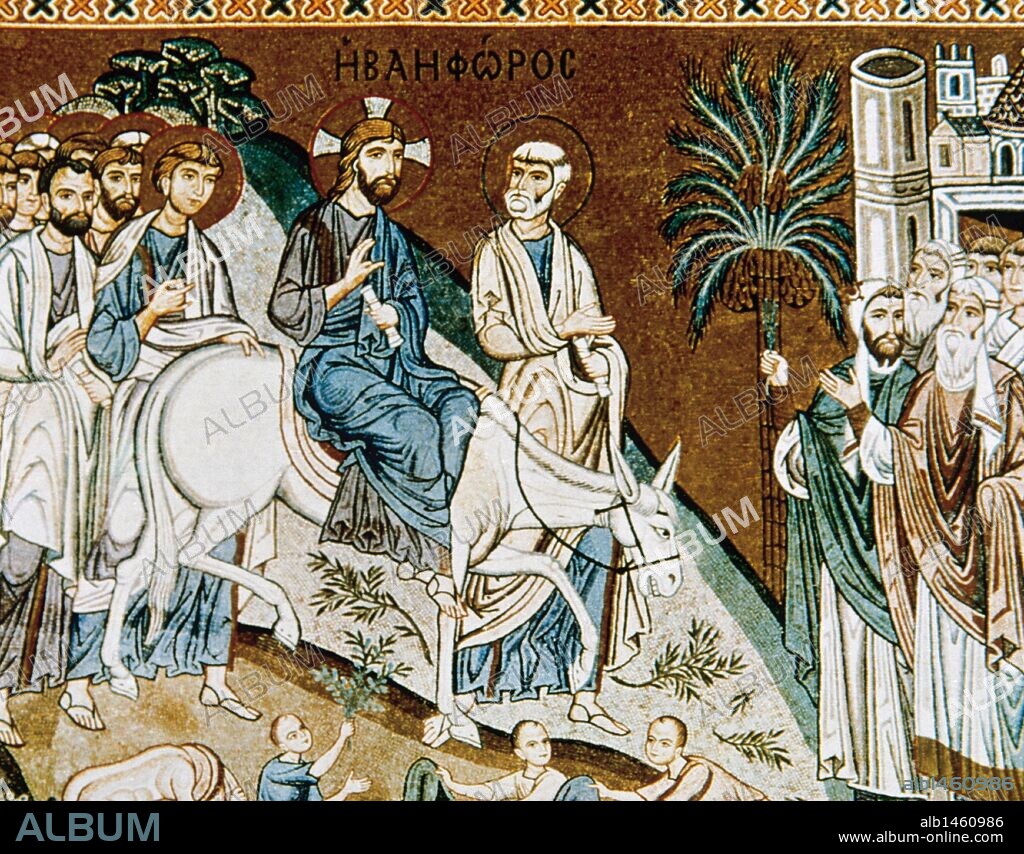 Entry into Jerusalem. c. 1140–1170. Gold and glass mosaic. Cappella Palatina (Palatine Chapel), Palazzo dei Normanni, Palermo, Sicily, Italy.
